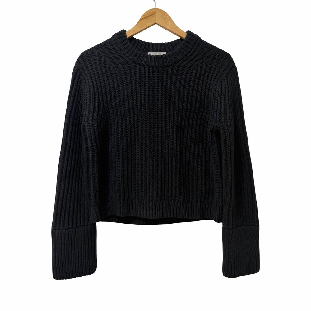 J Crew Womens Heritage Cotton Fisherman Crewneck Sweater Size S Black Chunky NEW